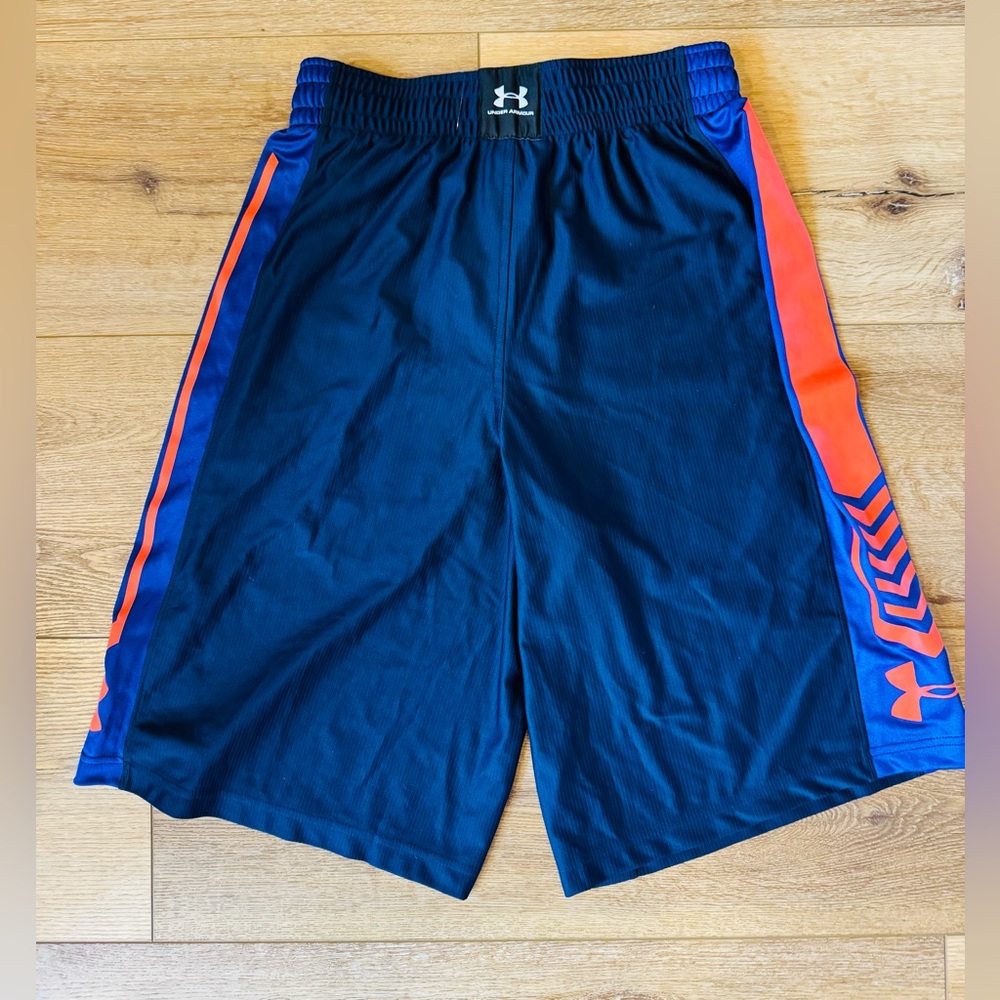 NWT Under Armour Loose Fit Blue and Orange Basketball Shorts - Men’s Small - Picture 6 of 7